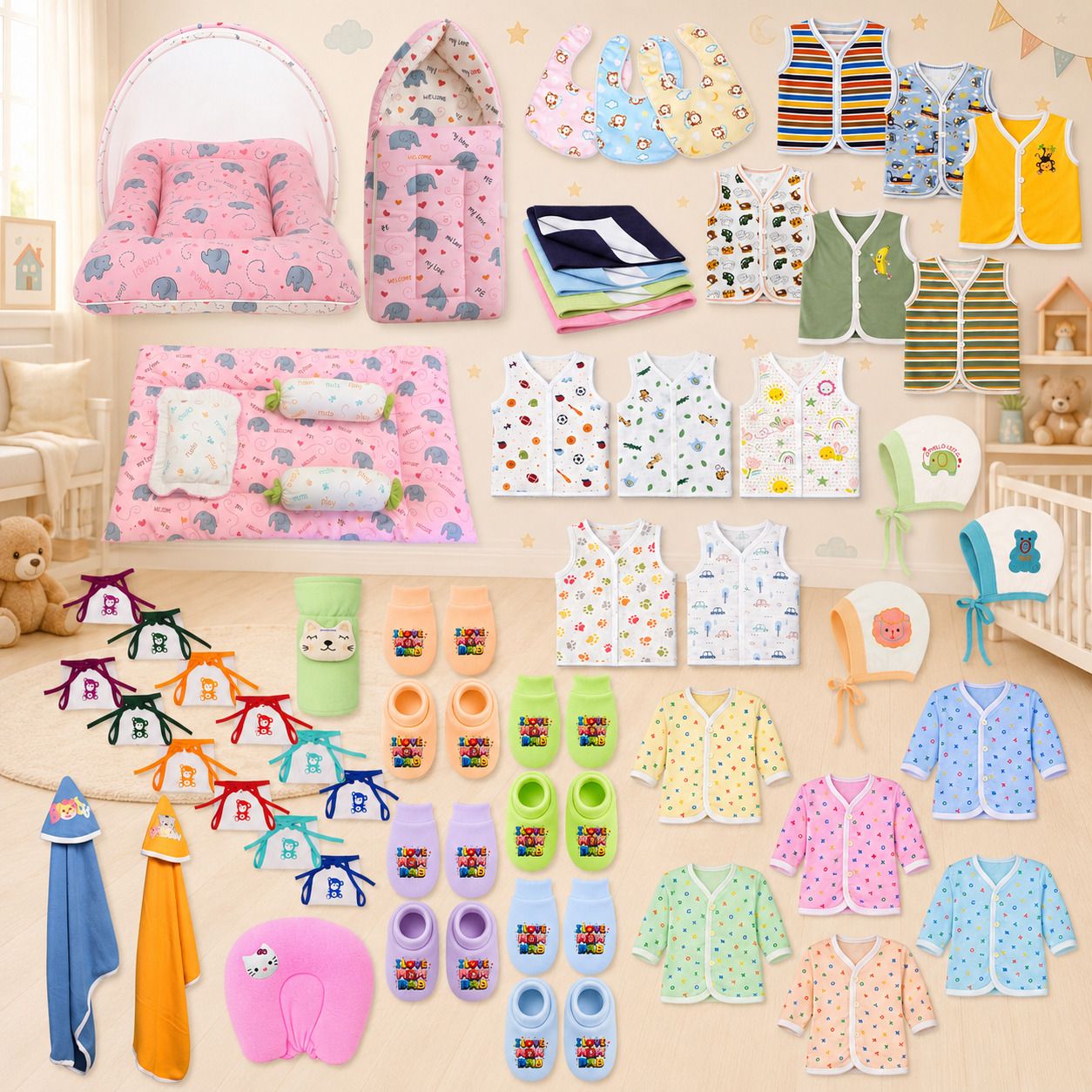 toddylon New Born Baby Bedding & Clothing 54 Items Combo Pack-picture-10