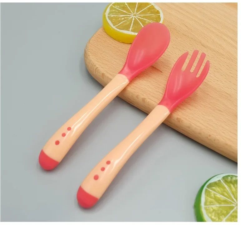 Baby Self Feeding Spoon Fork Set for Kids BPA Free - Soft Silicone, PP Plastic-image-32