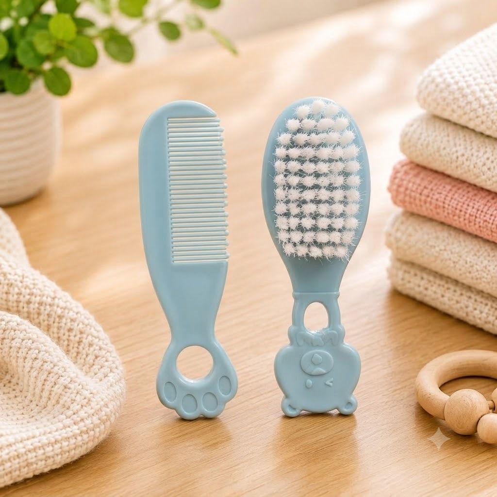 kudowhirl Baby Hair Comb Brush Set Soft Bristles Ergonomic Handle Grooming Newborn Kit-picture-18
