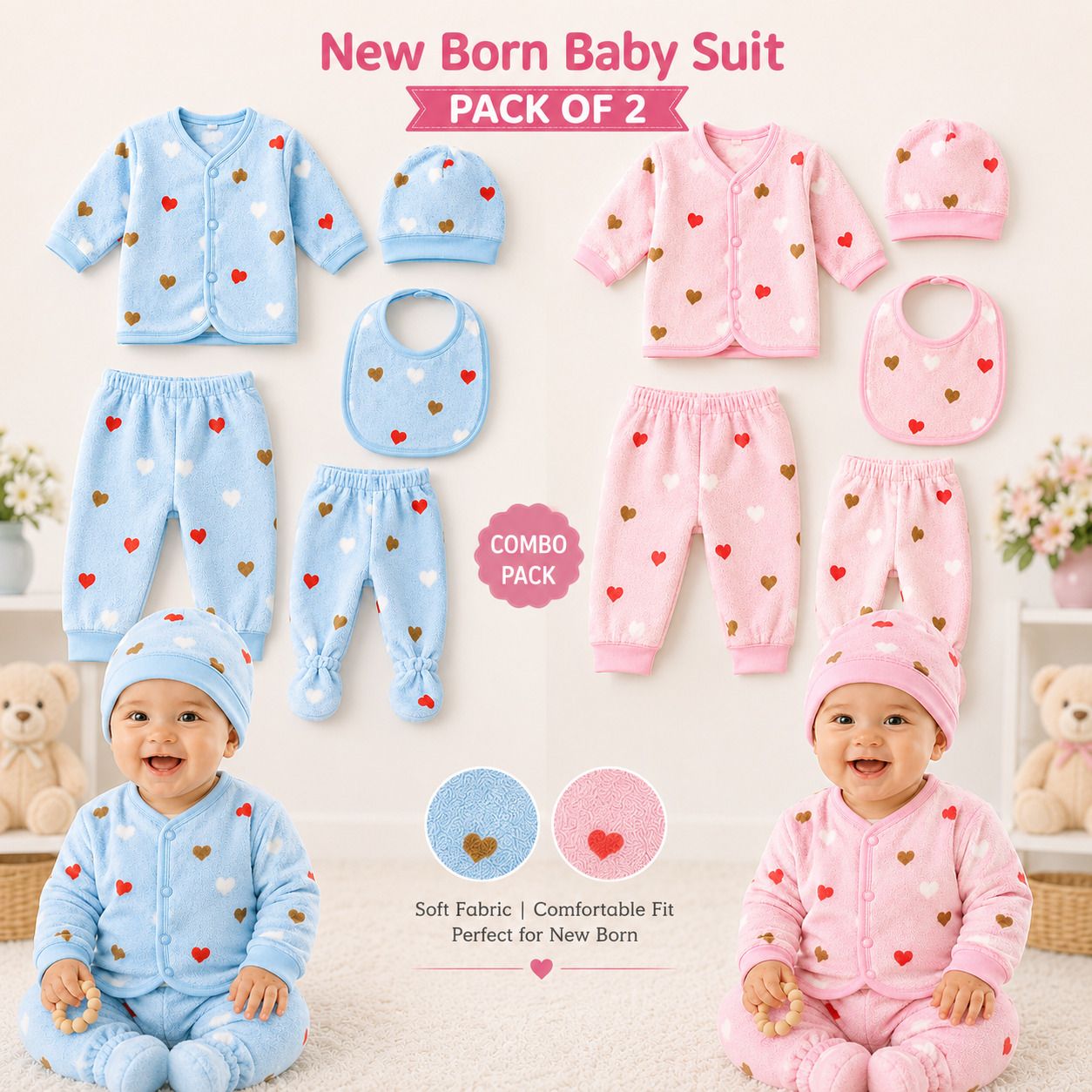 Pack of 2 Newborn Baby Dress Set Soft Velvet Winter Wear for Baby Boys Girls-image-31