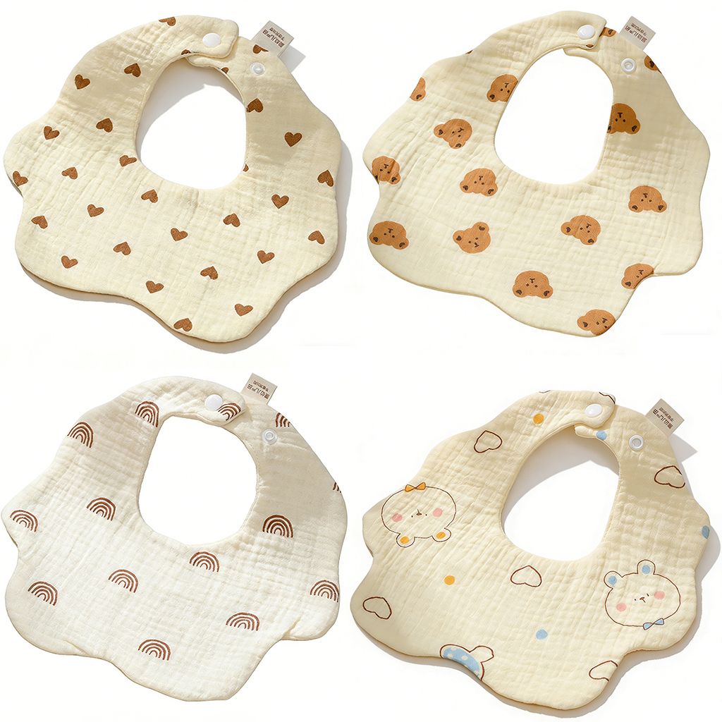palay Soft Cotton Baby Bibs Set of 4 for Feeding with Adjustable Snap Buttons-picture-32