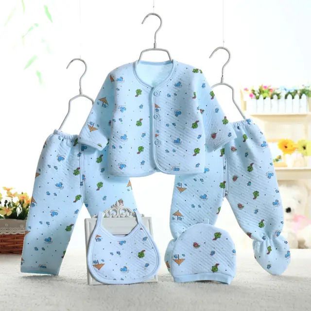 Presents New Born Baby Winter Wear Keep warm Baby Clothes 5Pcs (Blue)