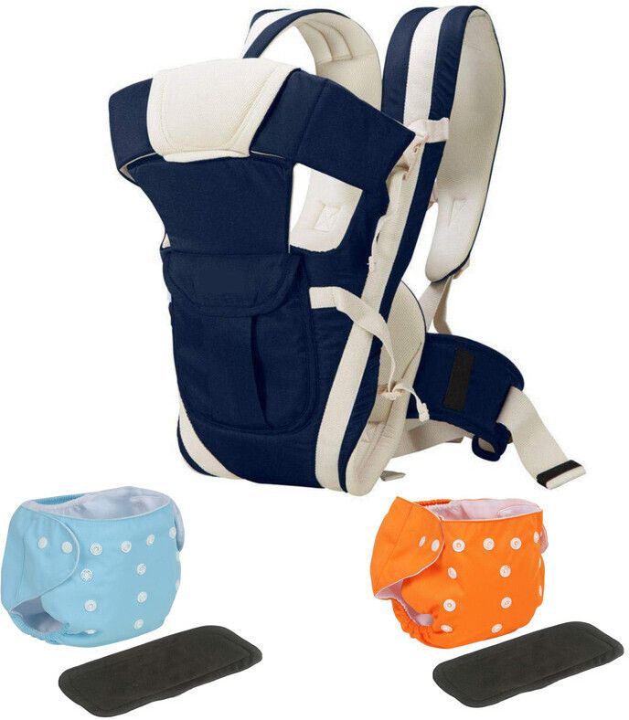Pack of 2 Reusable Cloth Diapers with Insert & 4-in-1 Positions Baby Carrier Bag Baby Carrier-image-27
