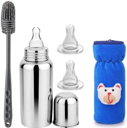 5 in 1 Stainless Steel Baby Feeding Bottle Set with Brush & Cover-image-6