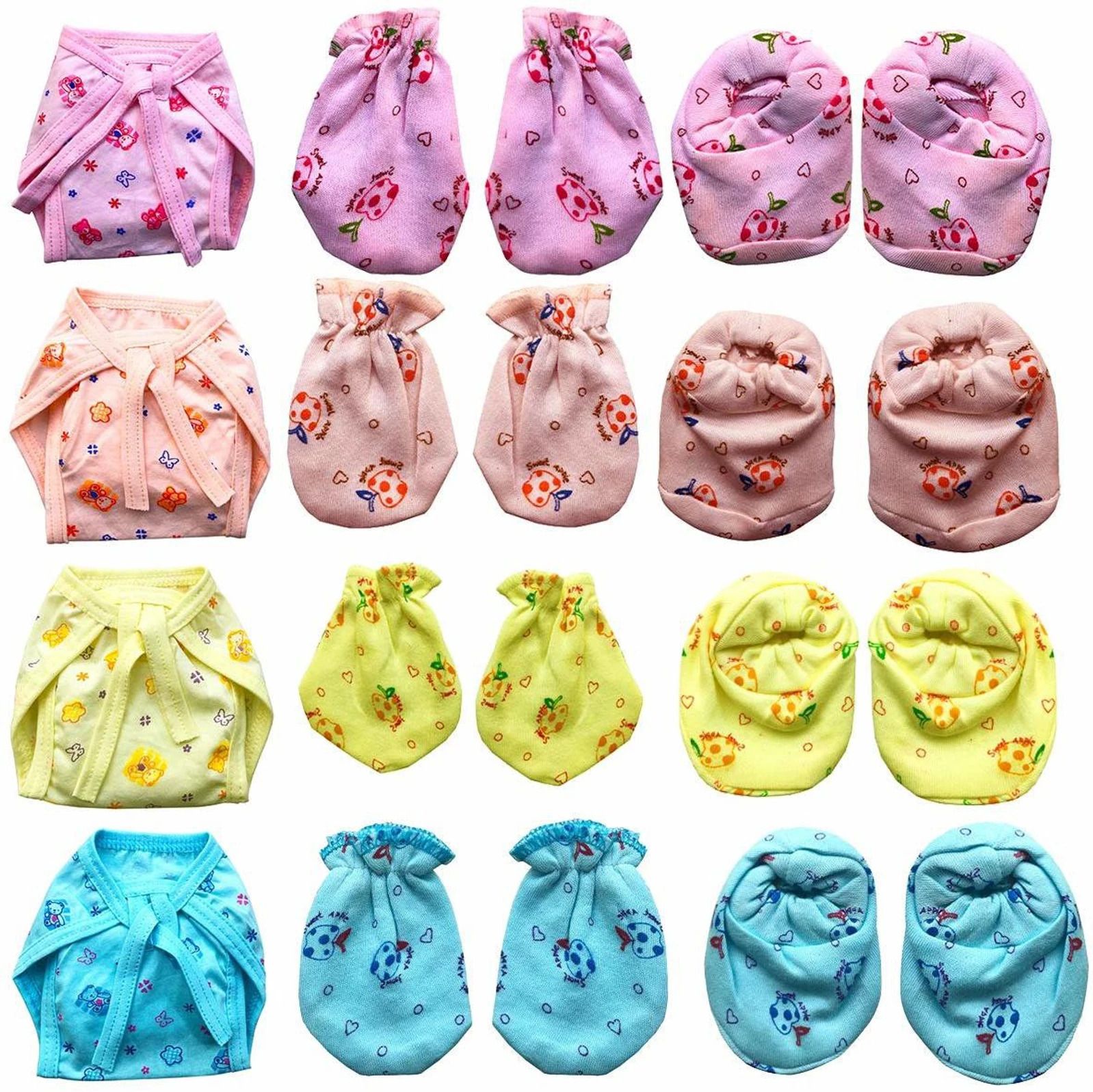 athvya New Born Baby Care Cloth Combo set of 12 ( 4Nappy + 4set of mittens)-picture-40