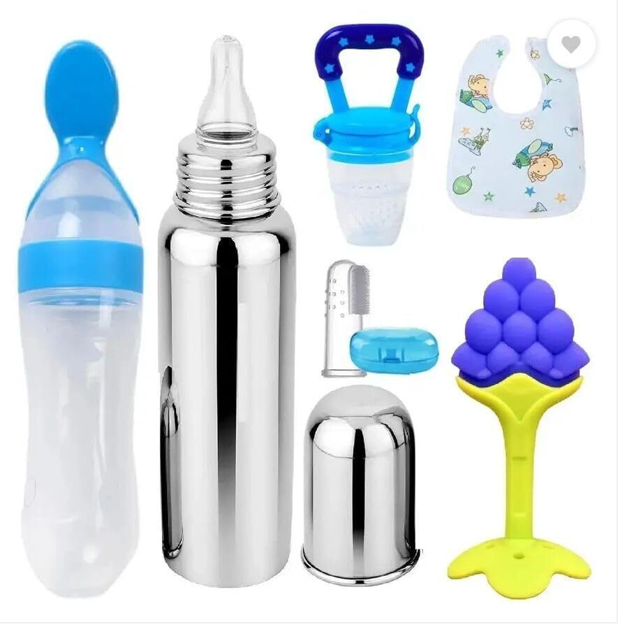 Feeding Combo Set| 6 in 1 Baby Feeder Bottle Food Feeder Silicone Spoon Teether,-image-35