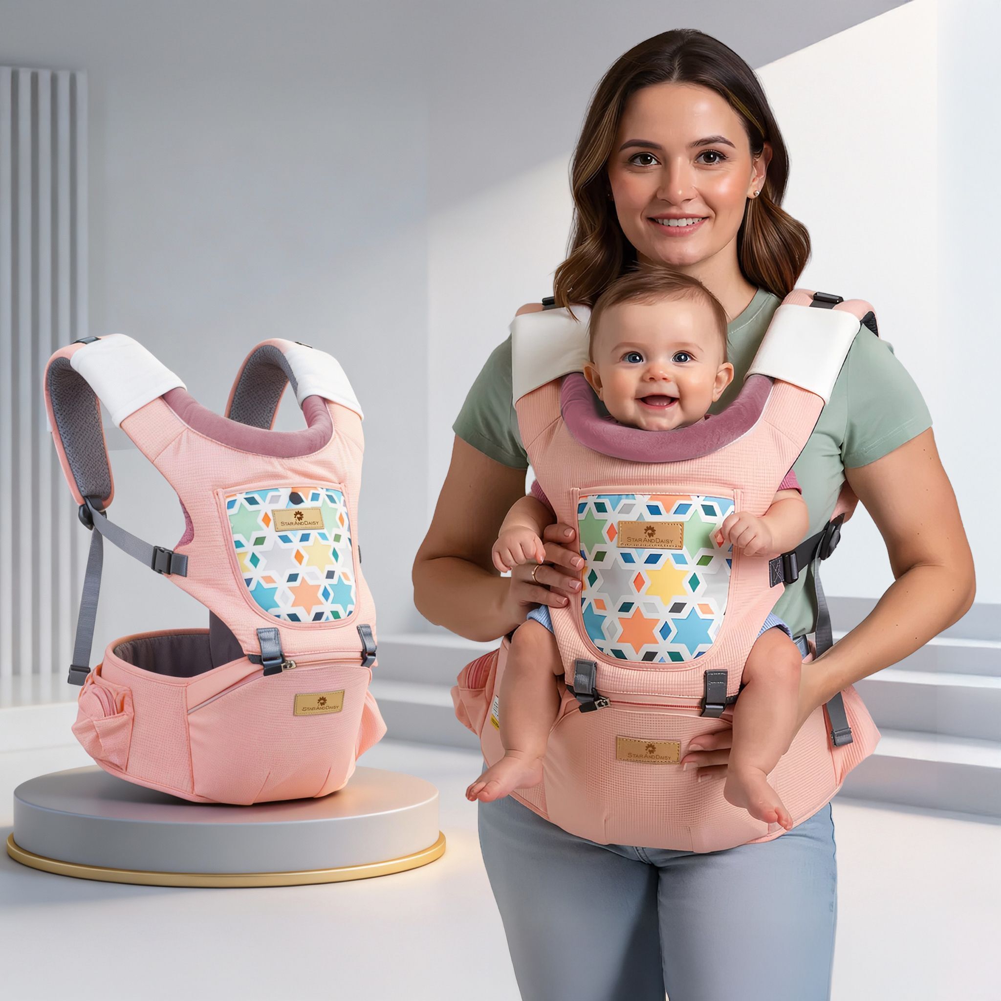 4 in 1 Baby Carrier with Hip Seat, Adjustable Carrier for Newborn to Toddler Baby Carrier-image-34