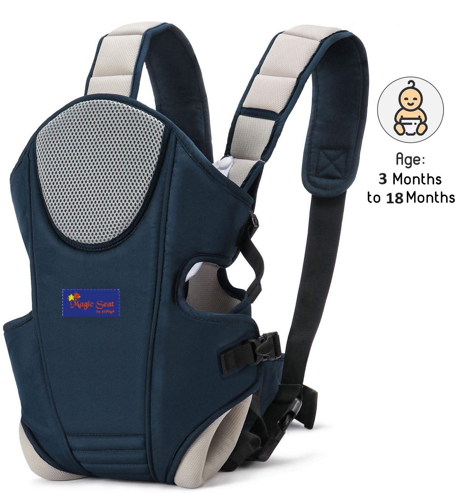 Premium Ergonomic Carrier with strong Buckle & Strap, 3 in 1 (Navy Cream) Baby Carrier-image-4
