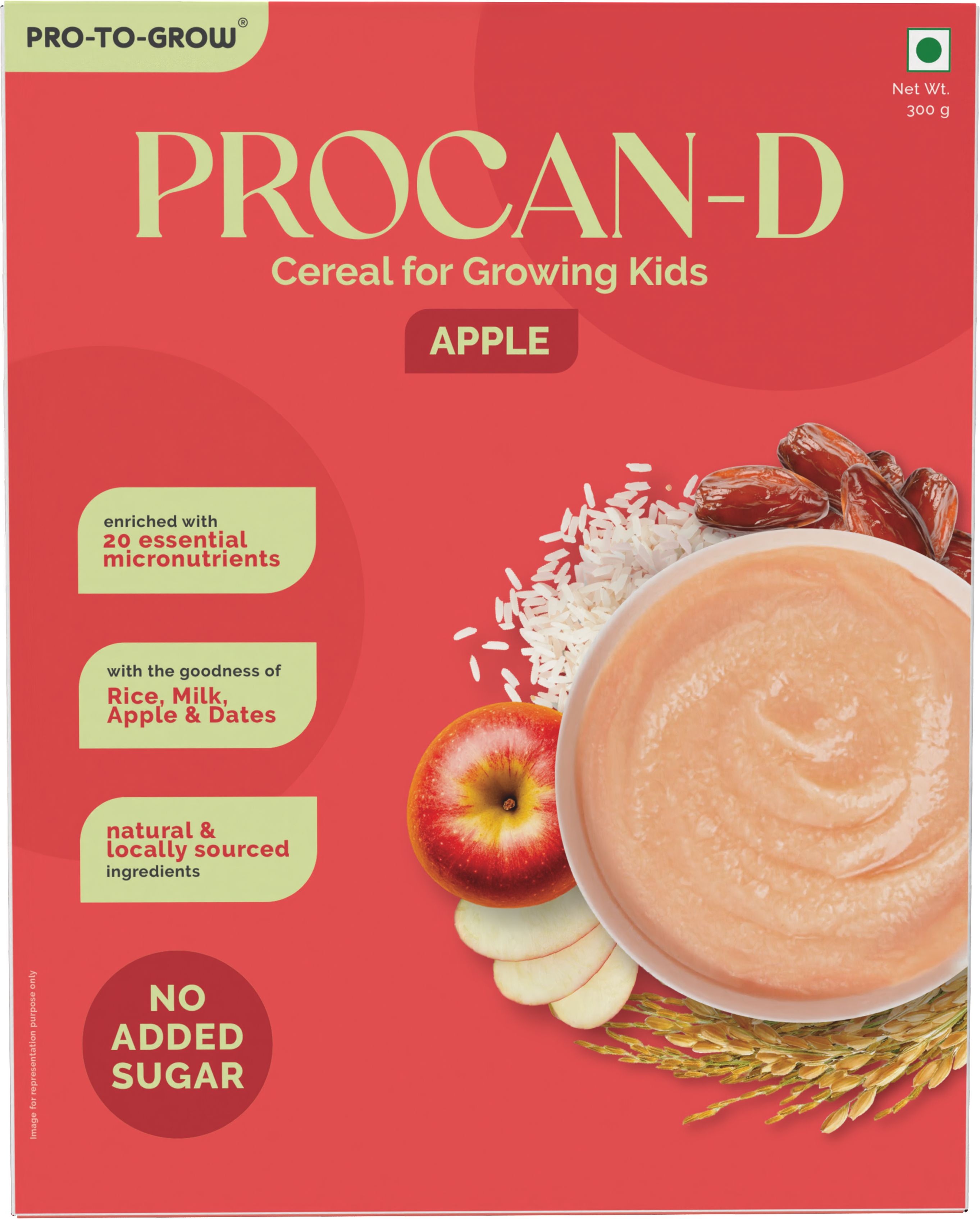 PROCAN-D Apple Cereal 300g for Growing Kids | With Milk,Apple & Dates | No Sugar Cereal