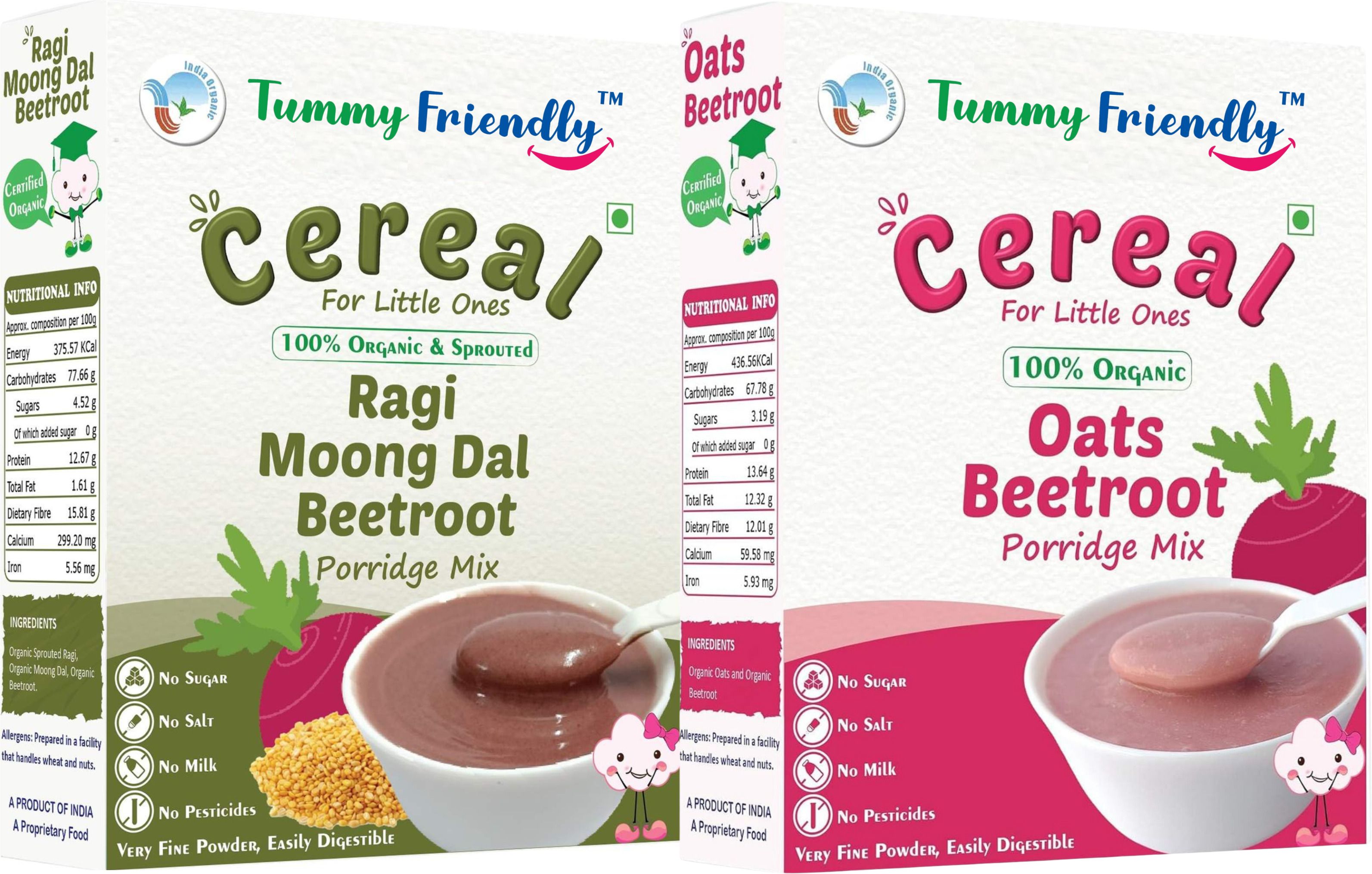 tummyfriendly foods USDA Certified 100% Organic Oats, Beetroot and Organic Sprouted Ragi, MoongDal, Beetroot Porridge Mixes , Made of Organic Oats & Organic Sprouted Ragi for Baby, Rich in Beta-Glucan, Calcium, Iron, Protein, Fibre & Micro-Nutrients ,200g Each, 2 Packs Cereal-picture-13