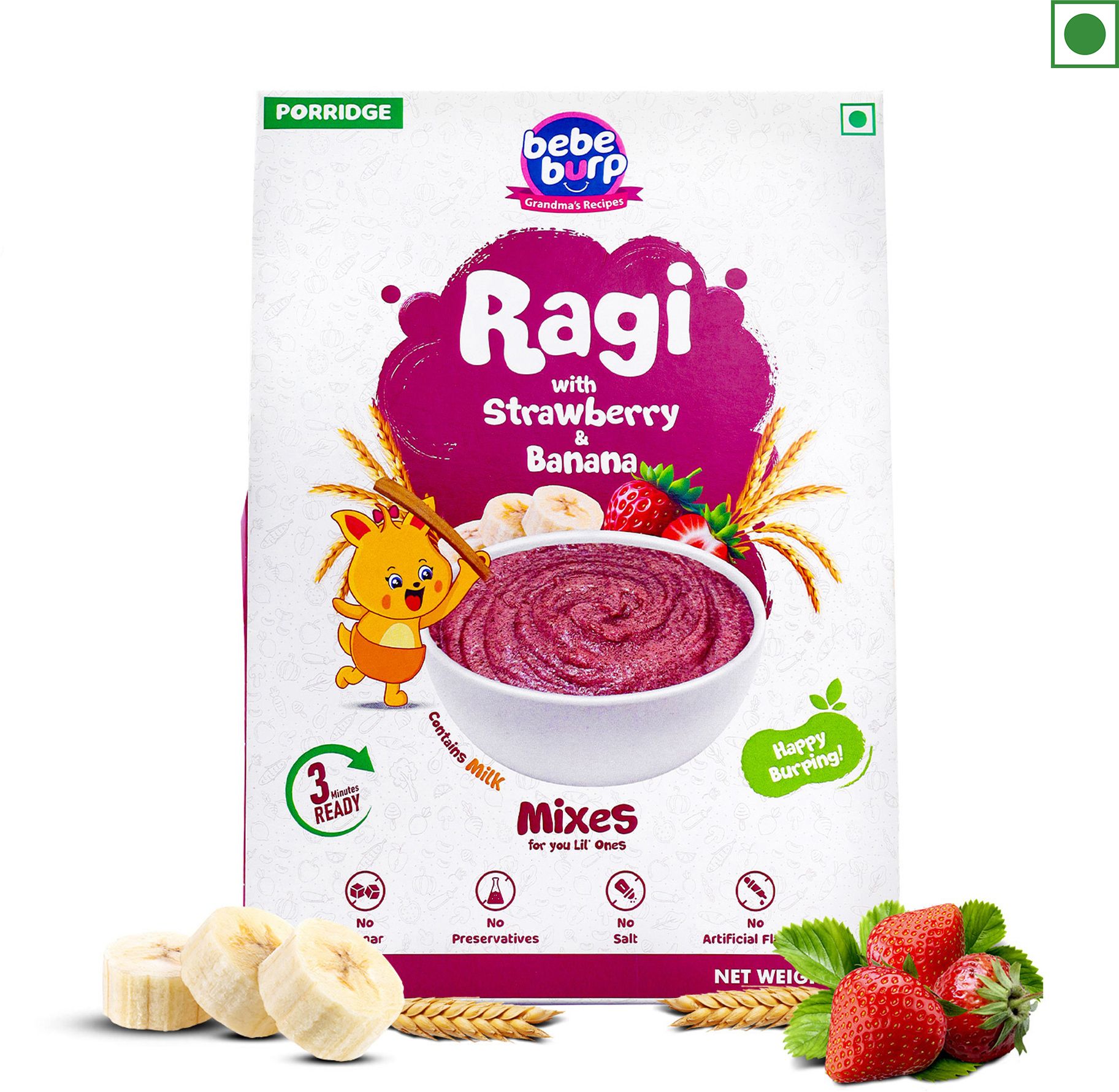 Ragi, Strawberry and Banana with Milk |Made with Jowar and oats, 200g Cereal