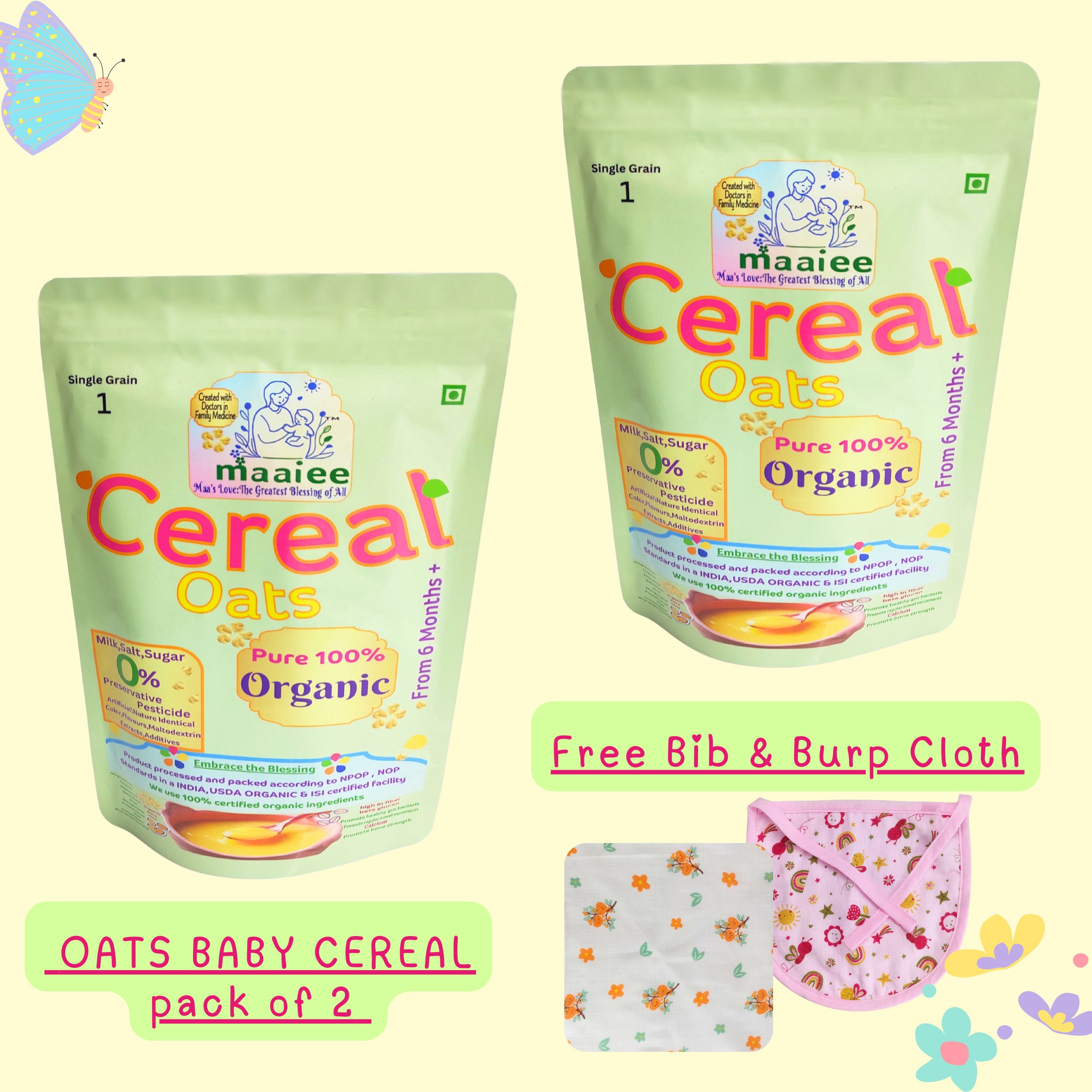 Organic Oat Baby Cereal | No Preservatives, No Sugar,Salt, Milk|Bib & Burp Cloth Cereal-image-36