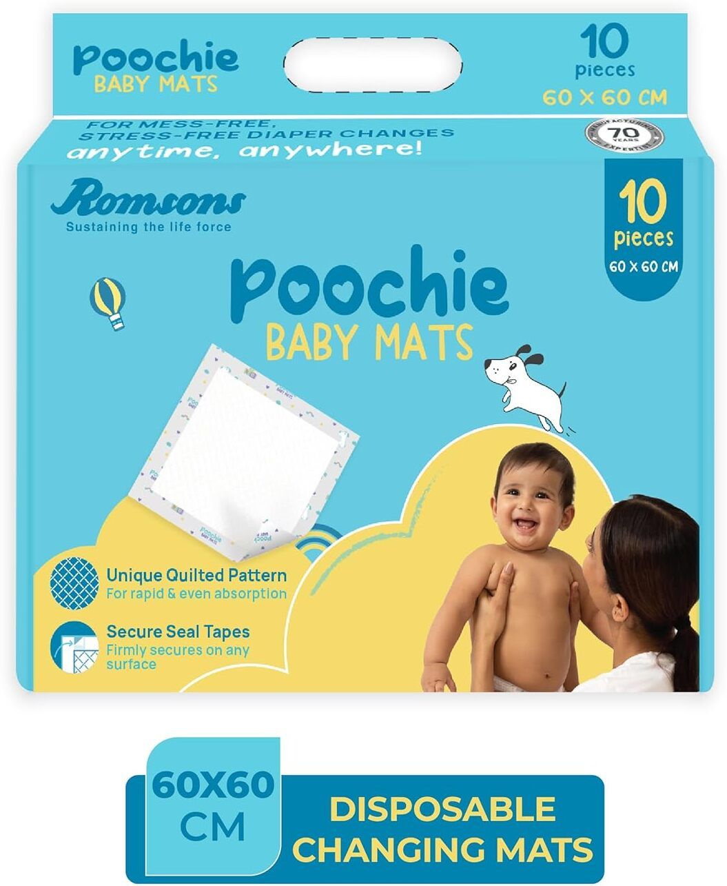 romsons Poochie Baby Mats, Disposable Baby Changing Mats, (Pack of 1) 10 pieces Changing Station-picture-12