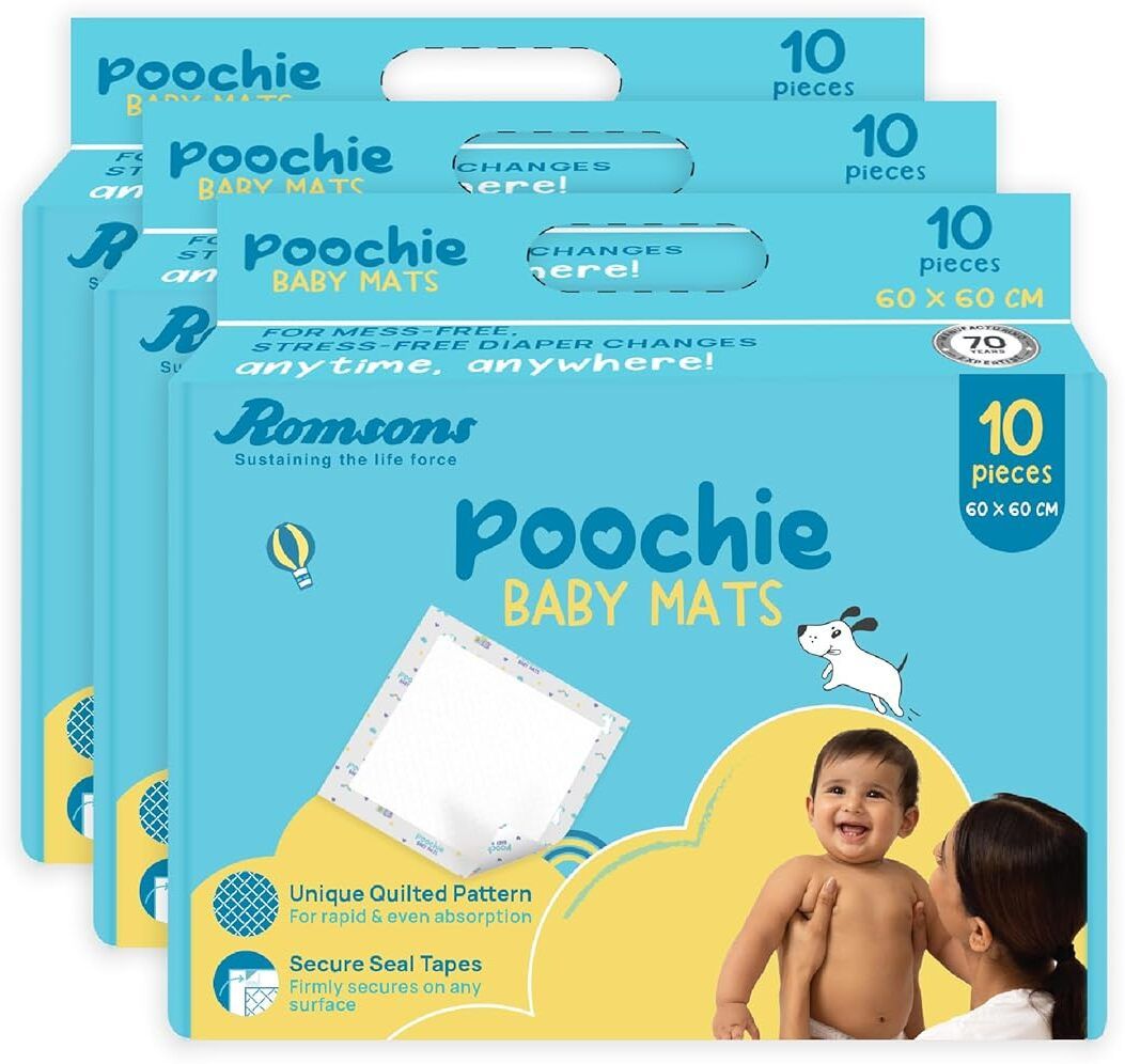 romsons Poochie Baby Mats, Disposable Baby Changing Mats, (Pack of 3) 30 Pcs Changing Station-picture-31
