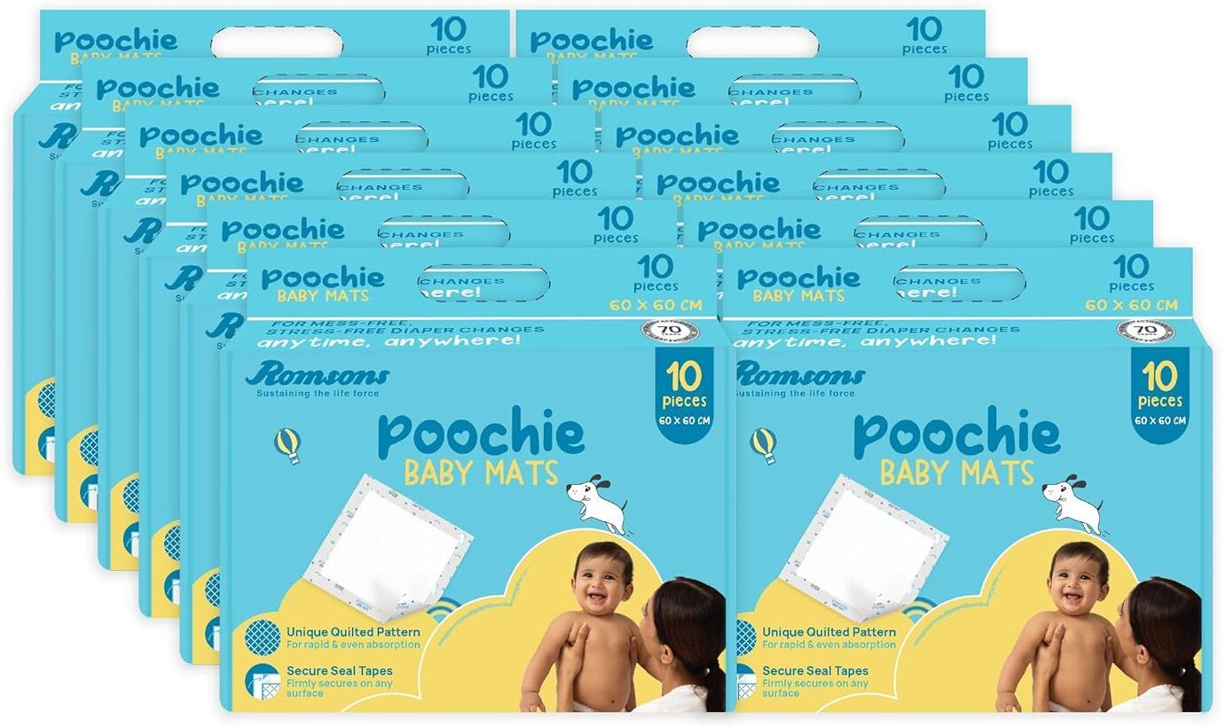 romsons Poochie Baby Mats, Disposable Baby Changing Mats, (Pack of 12) 120 Pcs Changing Station-picture-36