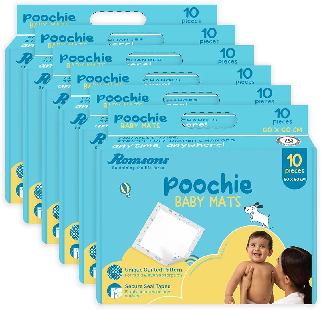 romsons Poochie Baby Mats, Disposable Baby Changing Mats, (Pack of 6) 60 Pcs Changing Station-picture-22