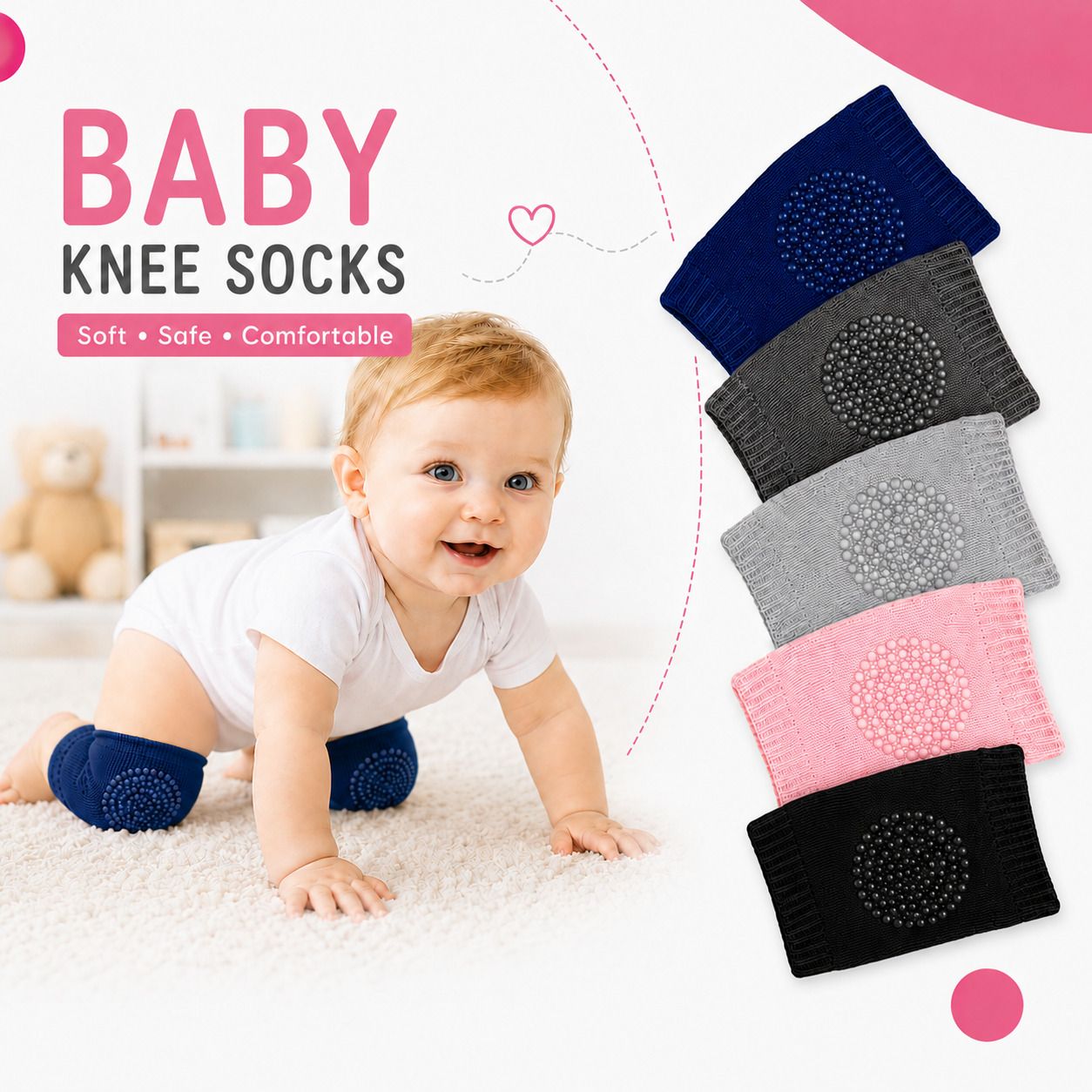 Baby Knee Pads for Crawling Anti-Slip Cotton Knee Protector for Babies Multicolor Baby Knee Pads-image-22