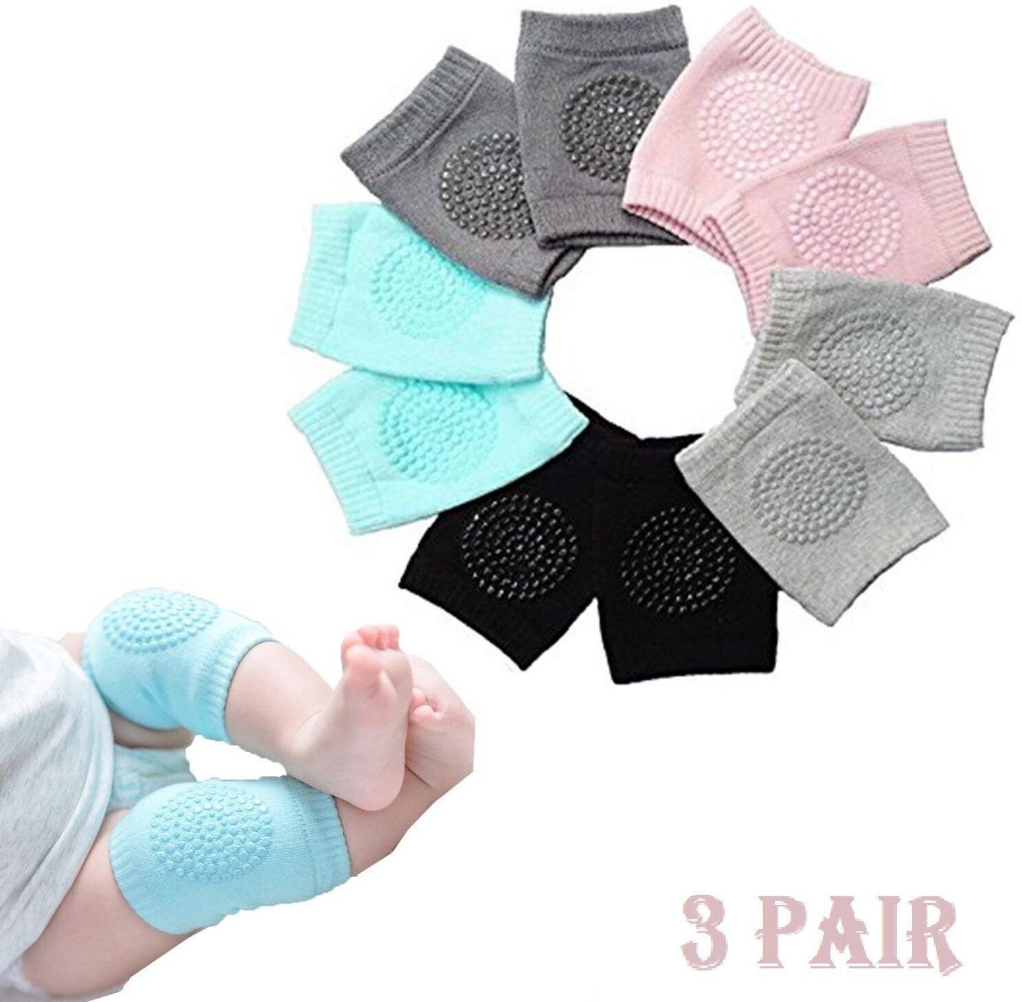Baby Knee Pads for Crawling Anti-Slip Padded Stretchable Elastic Cotton Soft Breathable Comfortable Knee Cap Elbow Safety Protector (3 Pair) Multicolor Baby Knee Pads-image-3