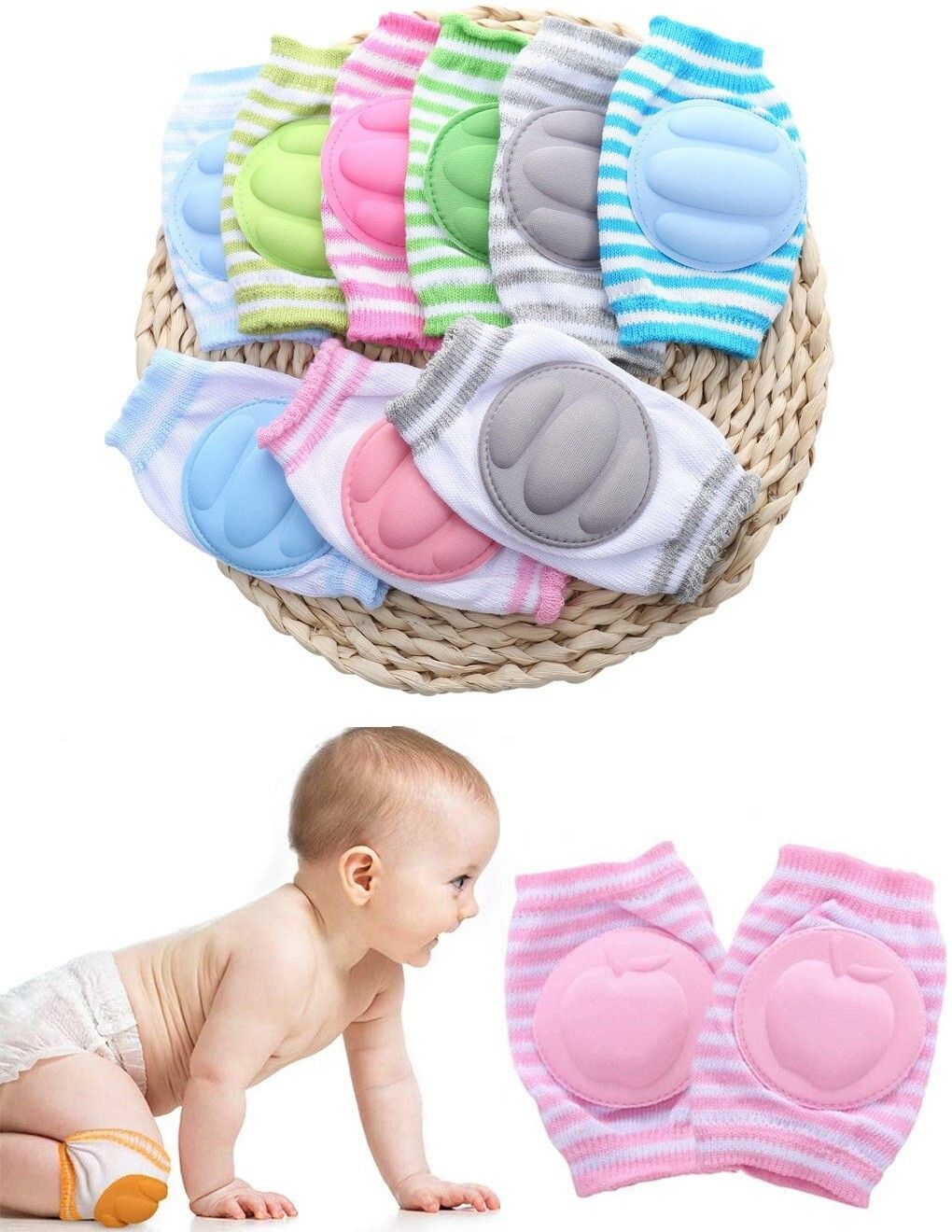 Crawling baby elbow kneecap anti-slip padded soft comfortable protector (2 Pair) Multicolor Baby Knee Pads-image-4