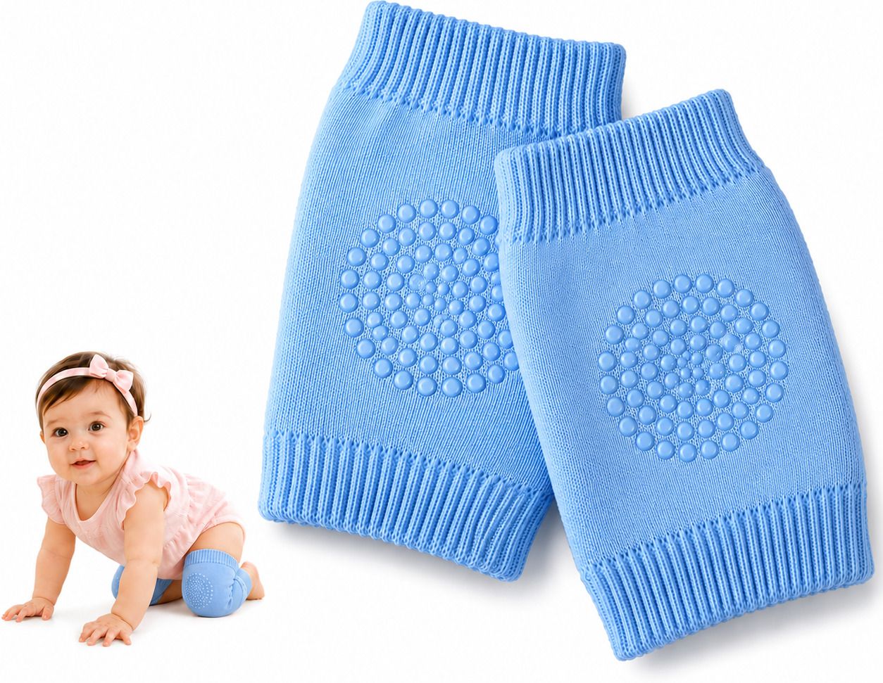 vbito Baby Crawling Knee Pads | Anti-Slip Silicone Grip | Soft Cotton Blue Baby Knee Pads-picture-34