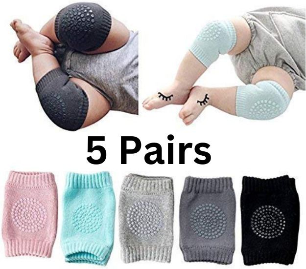 Knee Elbow Safety Protector Anti-Slip Protective Cushion for Kids Baby Knee Pads Multicolor, Black, Dark Grey, Green, Pink, Blue, (5 Pair) Baby Knee Pads