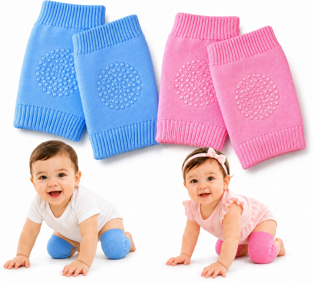 vbito Baby Knee Pads Combo | Soft Cotton | Anti-Slip Blue And Pink Baby Knee Pads-picture-25