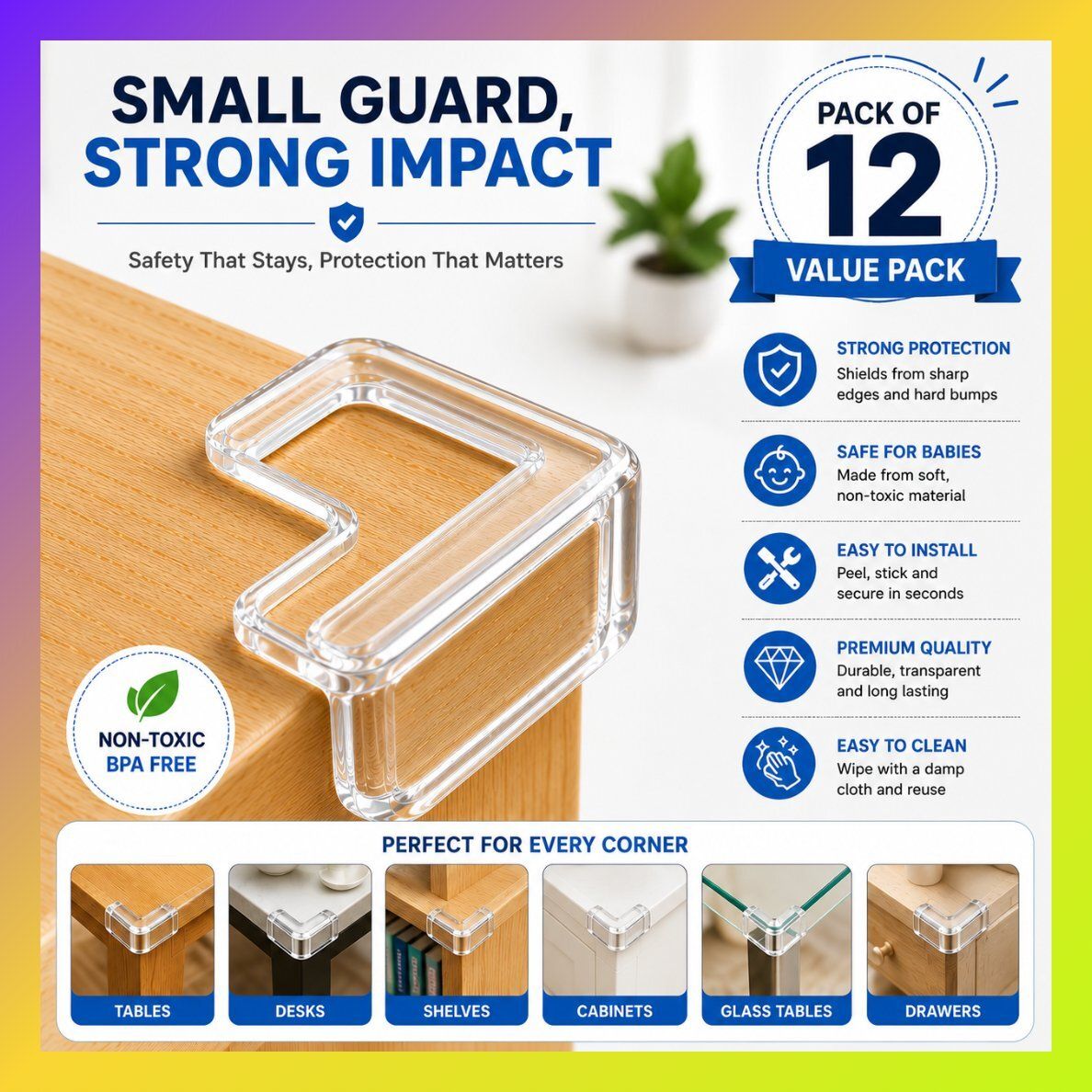 12 PCS Strong Silicone Corner Protectors for Child Safety Wood Shock Absorbing-image-21