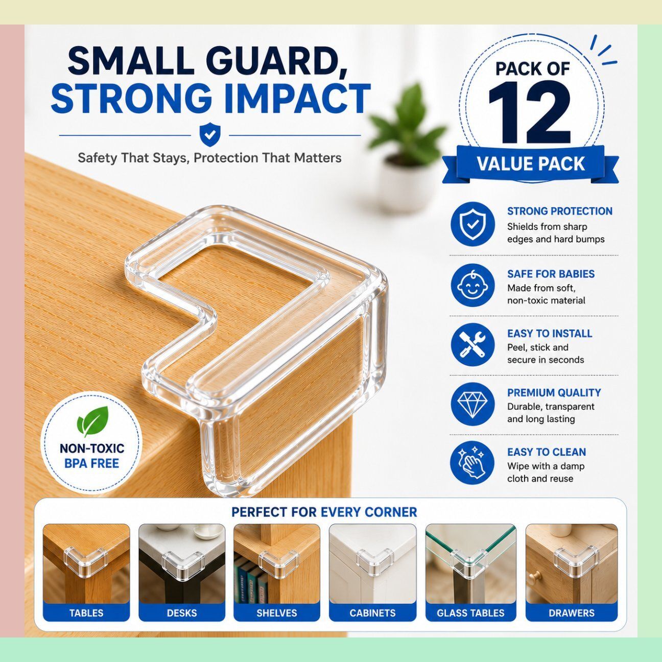 12 PCS Transparent Silicone Corner Protectors for Kids Safety Wood-image-39