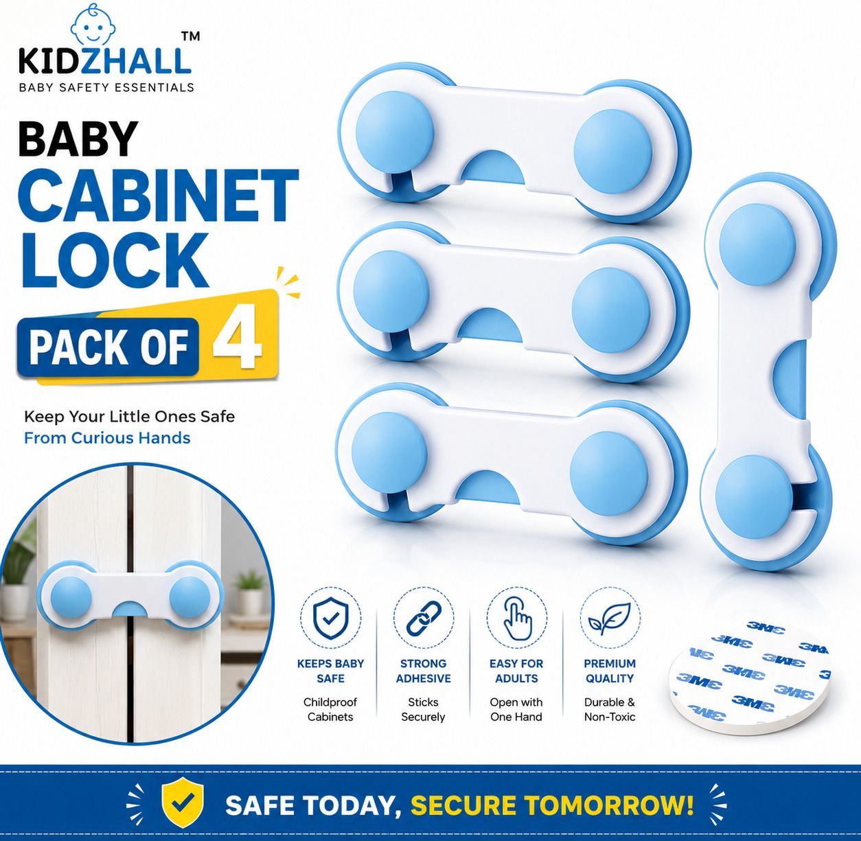 kidzhall (Pack of 4) Adhesive Baby Safety Cabinet Locks for Cabinets and Drawers-picture-17