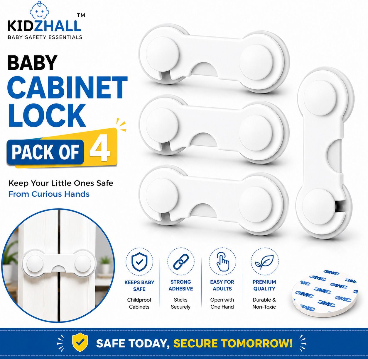 kidzhall (Pack of 4) Adhesive Baby Safety Cabinet Locks for Cabinets and Drawers-picture-27