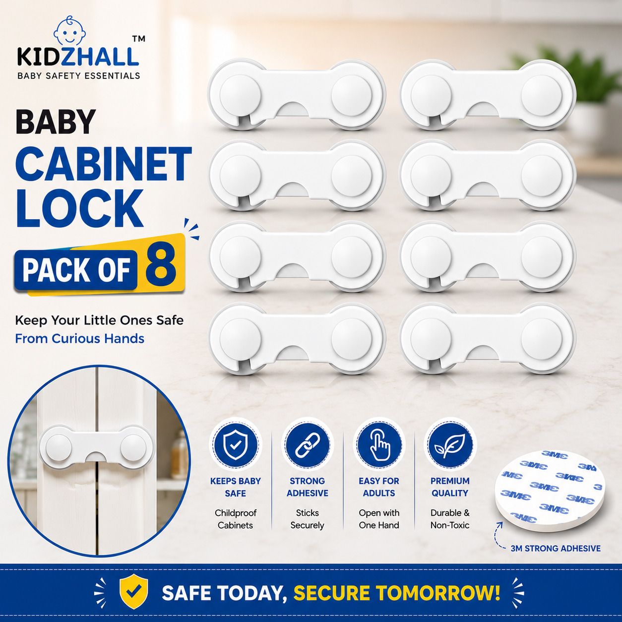 kidzhall (Pack of 8) Adhesive Baby Safety Cabinet Locks for Cabinets and Drawers-picture-18