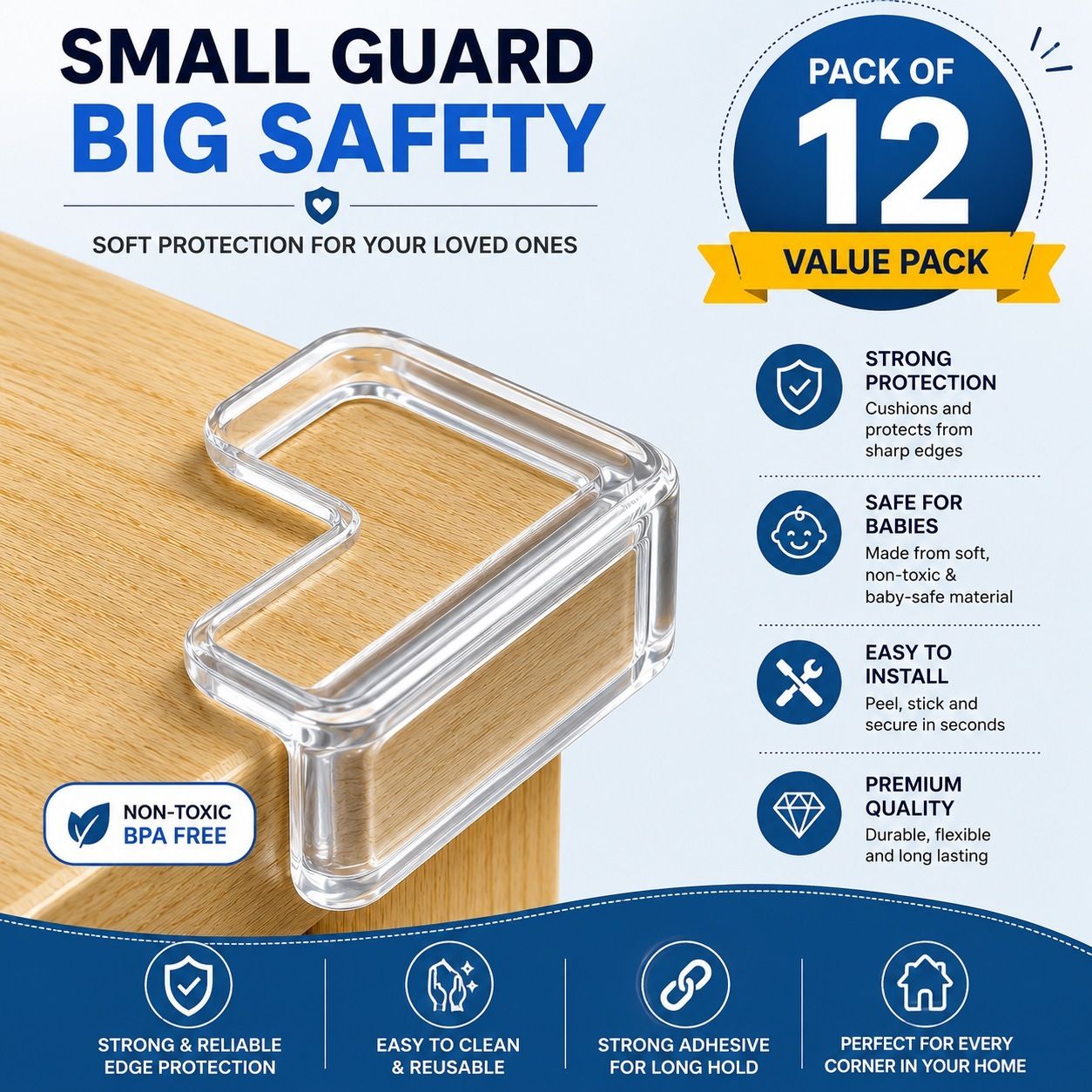 12 PCS Transparent Silicone Corner Guards for Toddler Safety Edge-image-8
