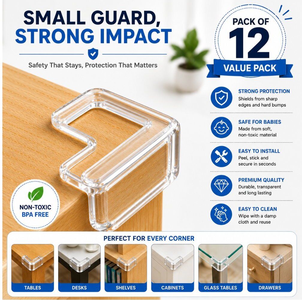 12 PCS Strong Silicone Corner Protectors for Baby Proofing Glass Safe for Kids-image-35