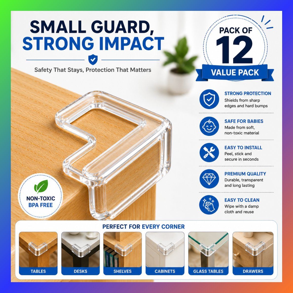 12 PCS BPA Free Silicone Corner Protectors for Child Safety Desk Reusable-image-37