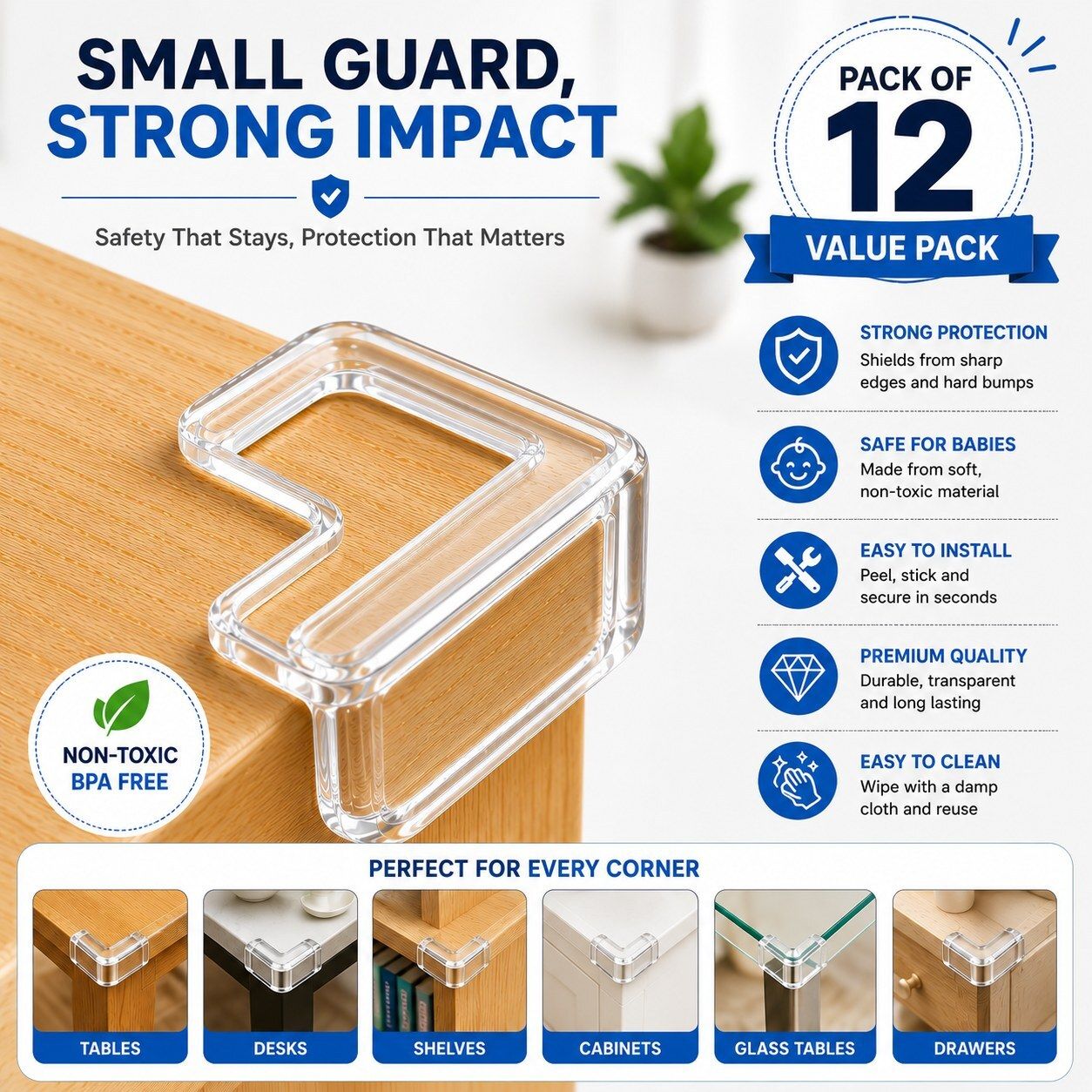 12 PCS Transparent Silicone Corner Guards for Toddler Safety Cabinet-image-7