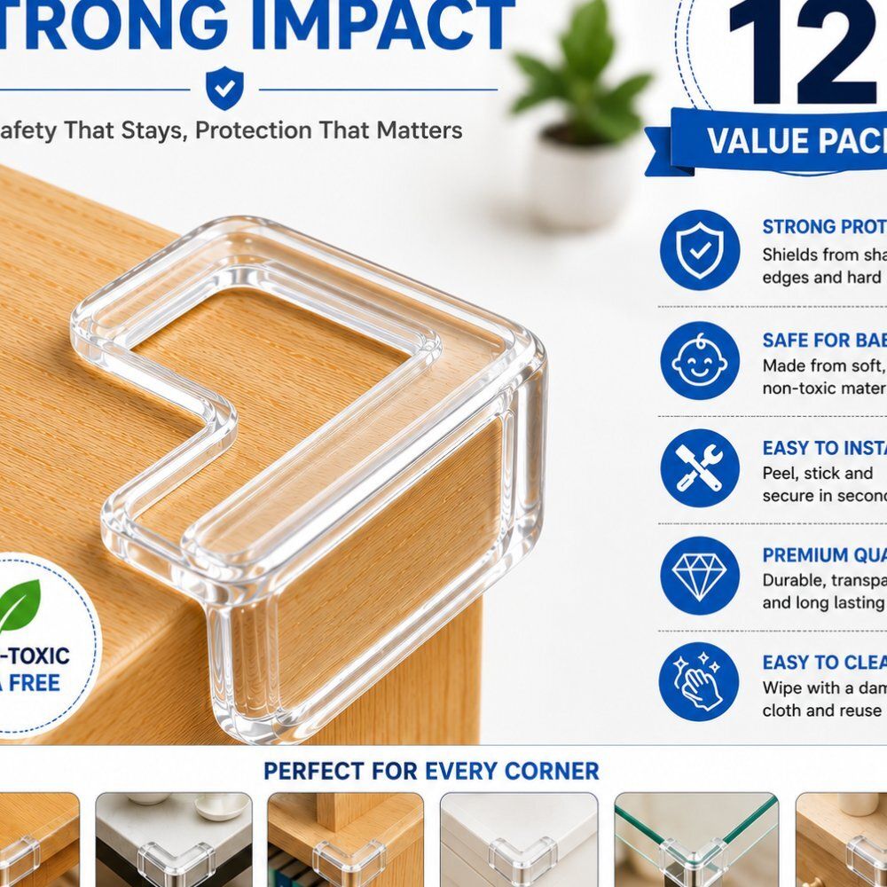 12 PCS Strong Silicone Corner Protectors for Table Safety Glass Home Essentials-image-31