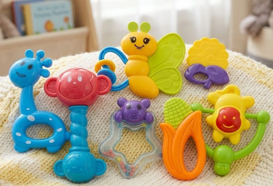 Set of 7 Baby Colorful Rattle Toys and Unbreakable Teether for Newborns Kids Toy Rattle-image-42