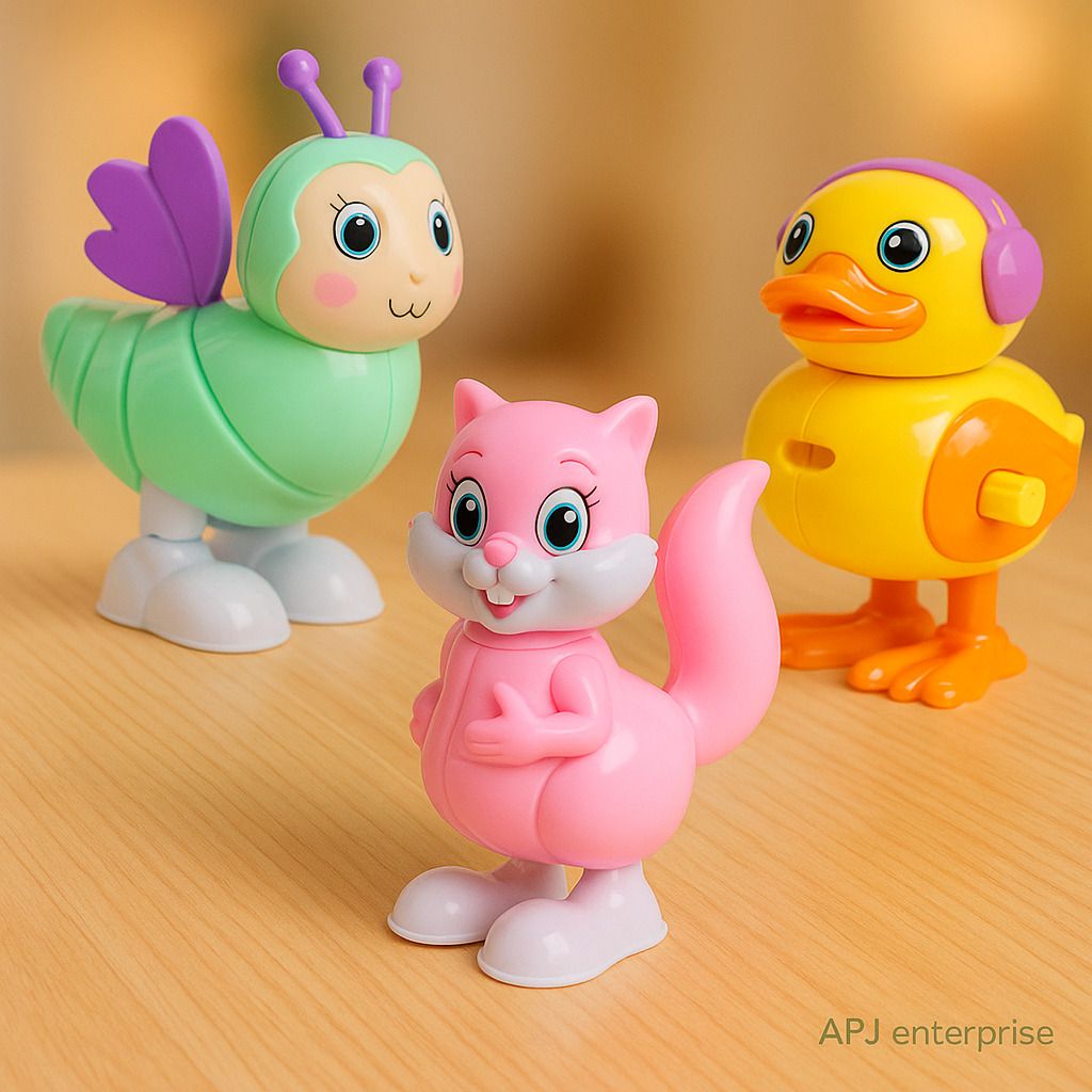 3 Pcs Cute Wind-Up Animal Toy for Kids | Rotatable Head | Soft Material Rattle