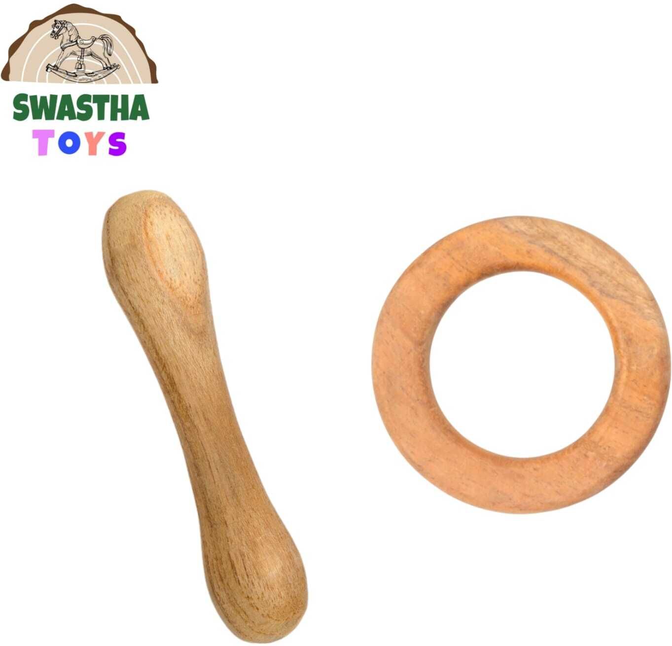 Neem Wood Teethers| Combo of Ring & Stick Rattle-image-34