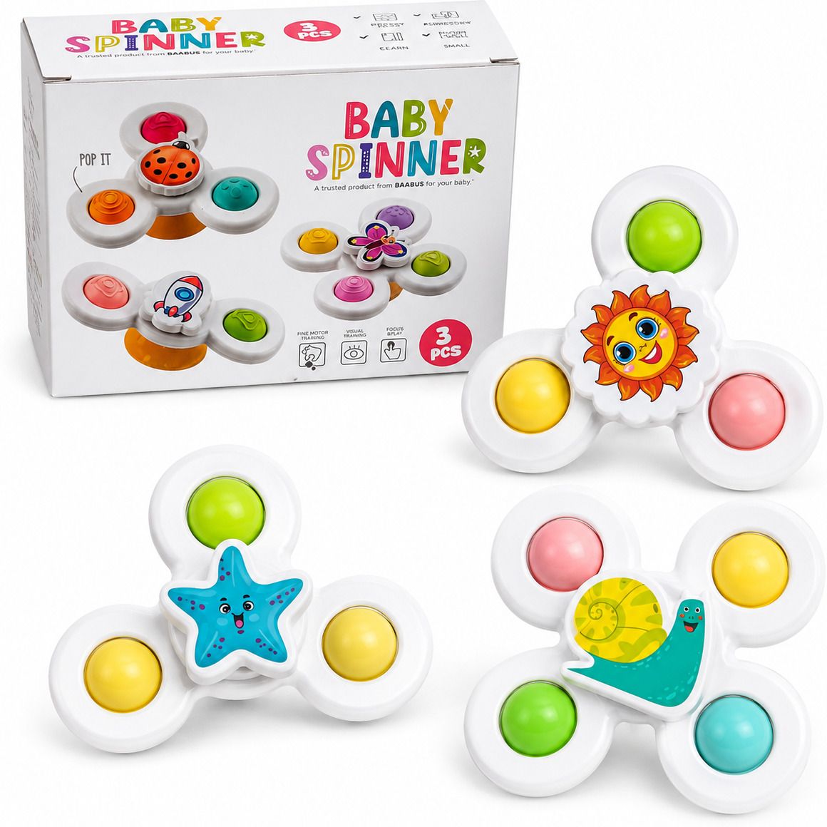 3 PCS Spinner Toy Set for Kids , Cute Cartoon Suction Cup Fidget Spinner Rattle-image-24