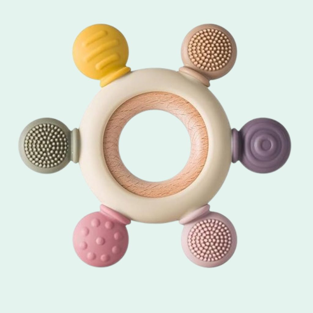 Multi Texture Baby Teether Ring Toy with Comfortable Grip Design Rattle-image-20