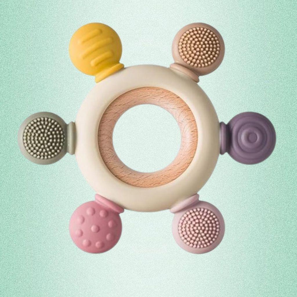 quddy Infant Teething Relief Toy Ring with Soft Silicone Massage Textures Rattle-picture-48