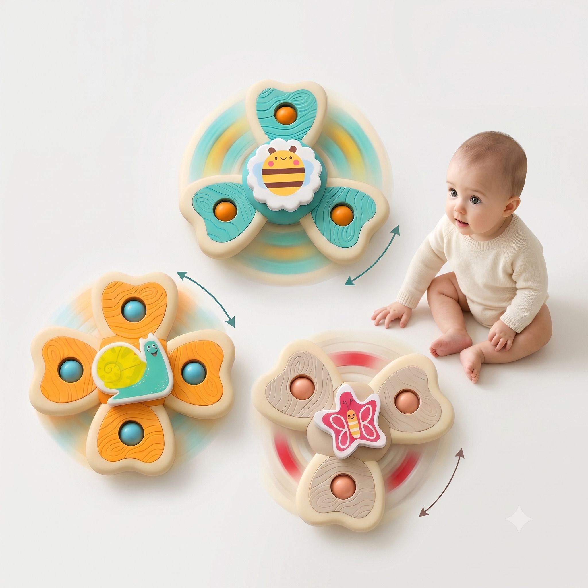 Baby Bath Spinner Toys 3 PCS Sensory Suction Cup Fidget Toy Set Rattle-image-11