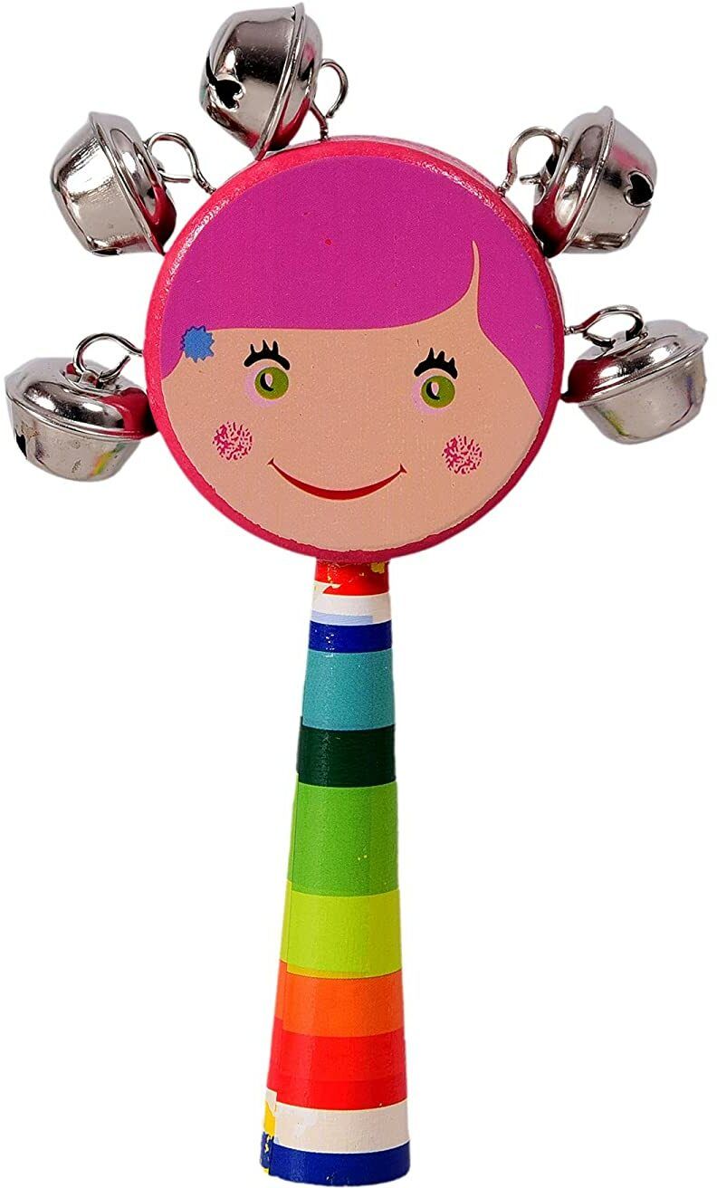 Baby Handle Jingle Bell Round Face Rattle Toys in a Colorful Wooden Rainbow Rattle-image-43