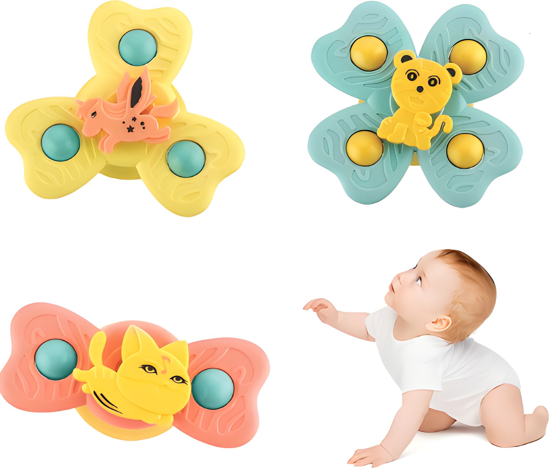 sthofy 3 Pcs Baby Suction Spinner Toys for Kids | Bath & Wall Sensory Fidget Toy Set Rattle-picture-13