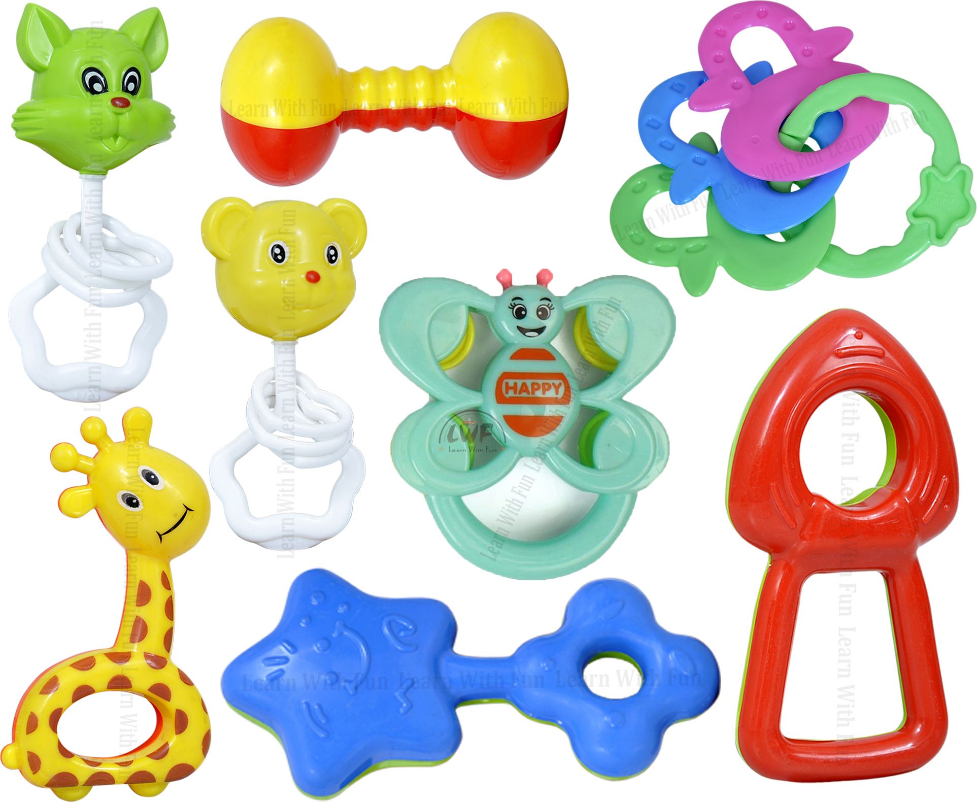 Lovely Attractive Colorful Non Toxic BPA Free 8 Rattles Toys Set for Babies Rattle
