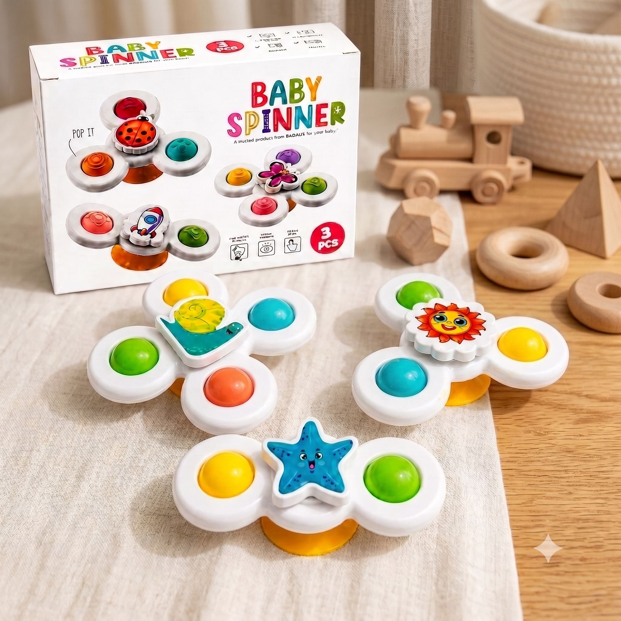 Premium 3 pcs Spinner Toy Set for Kids | Cute Cartoon Suction Cup Fidget Spinner Rattle-image-23