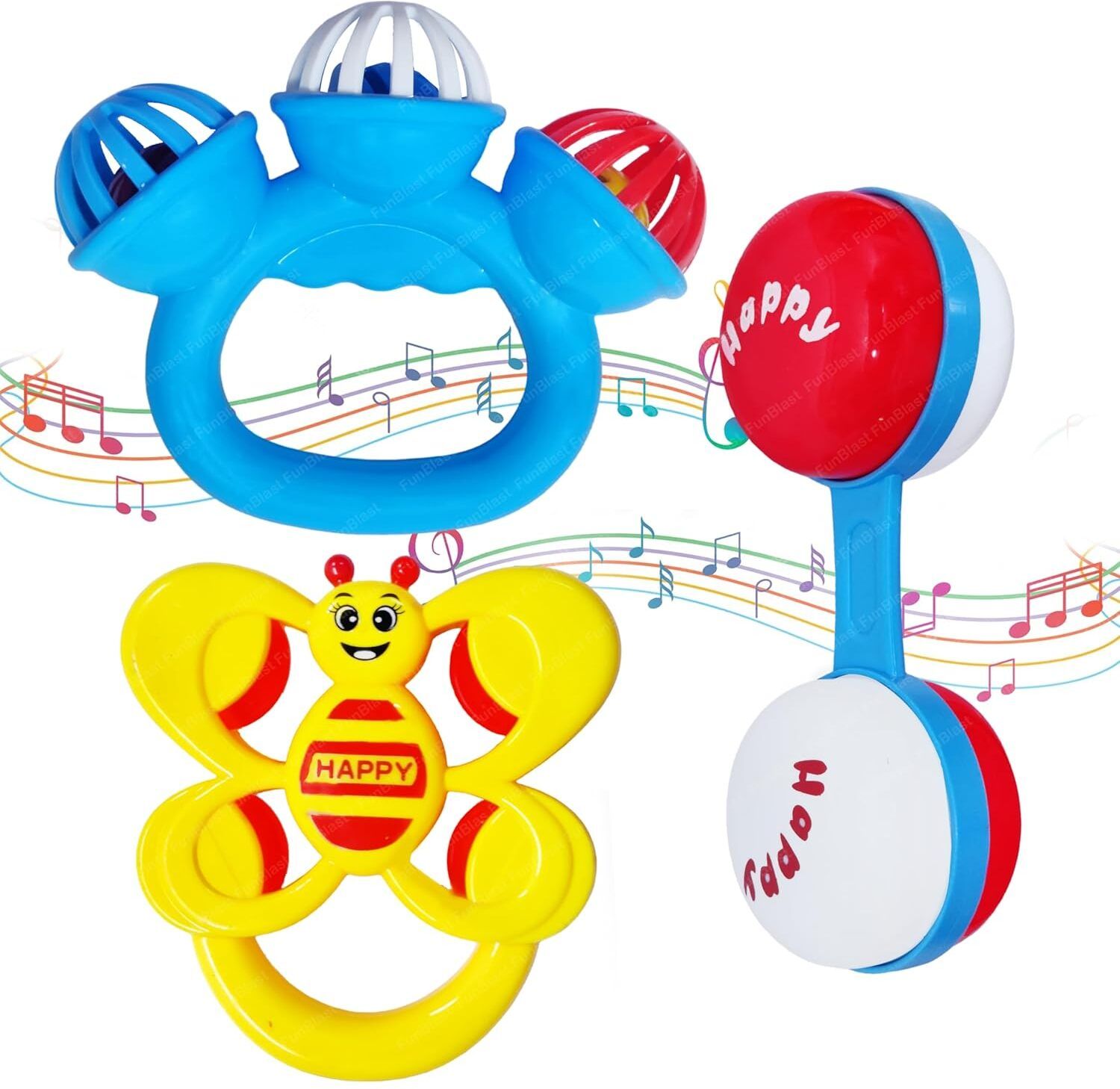 funblast Rattles for Babies - Pack of 3 Pcs Rattle Toys for Baby and Toddlers, Sound Ratt Rattle-picture-17