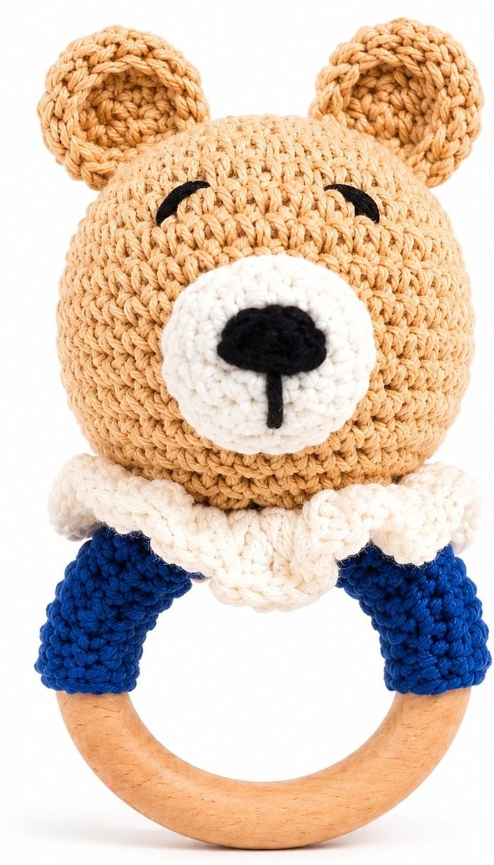 creative n colourful Crochet Bear Rattle Soft Toys for Baby & Newborn Gift Toys Beige Rattle-picture-2