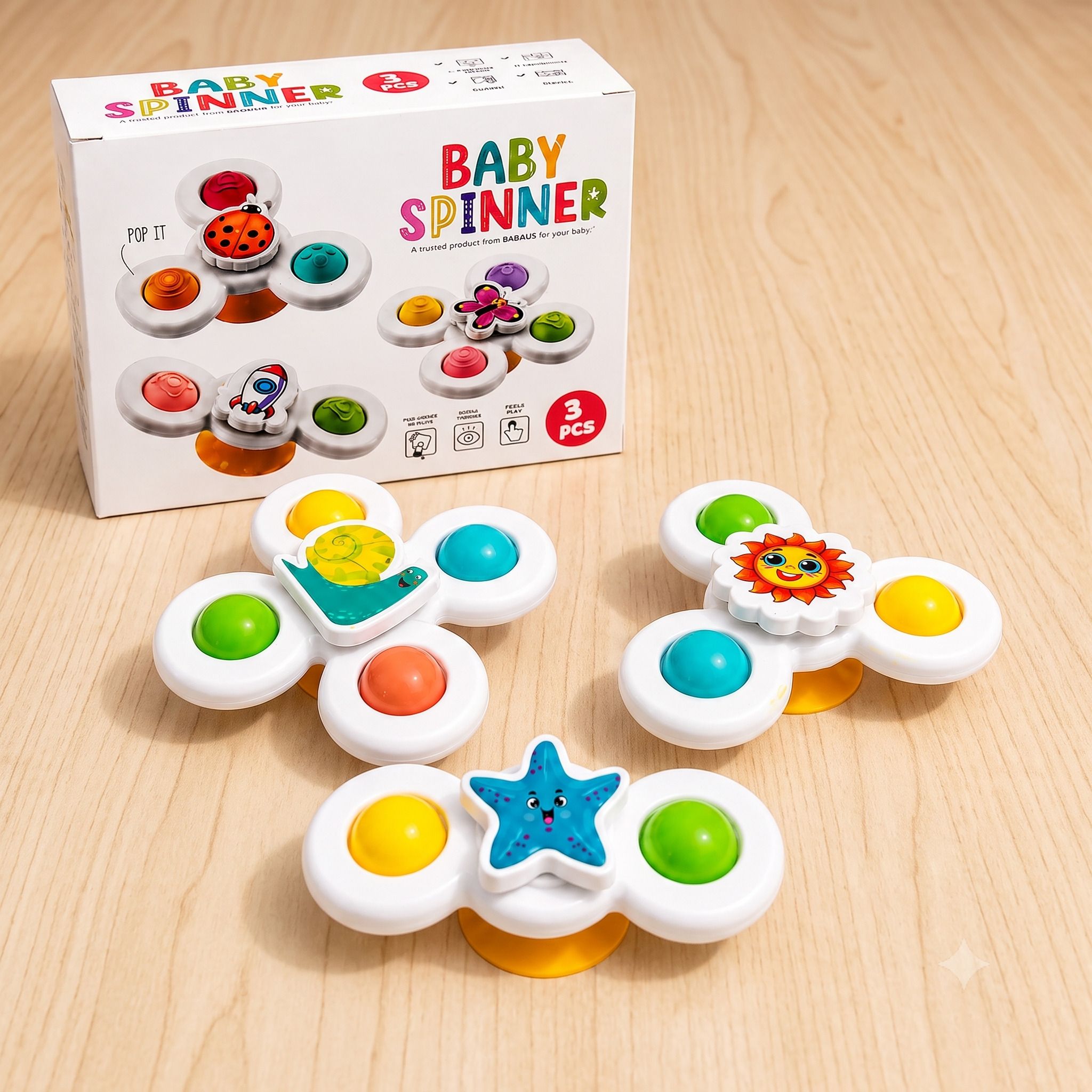 3 PCS Spinner Toy Set for Kids, Cutest Cartoon Suction Cup Fidget Spinner Rattle-image-25